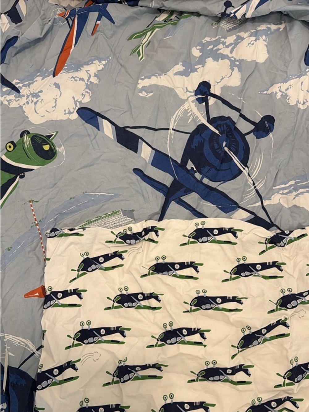 Kids Airplane Print Duvet Cover Set - Blue & Green